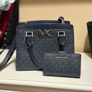 Michael Kors Blue Satchel and Wallet Set